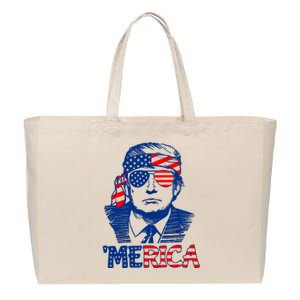 Merica Donald Trump 4th Of July Patristic American Flag Cotton Canvas Jumbo Tote