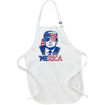 Merica Donald Trump 4th Of July Patristic American Flag Full-Length Apron With Pockets