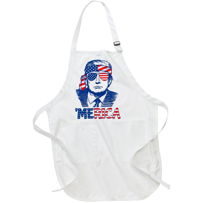 Merica Donald Trump 4th Of July Patristic American Flag Full-Length Apron With Pockets