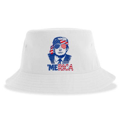 Merica Donald Trump 4th Of July Patristic American Flag Sustainable Bucket Hat