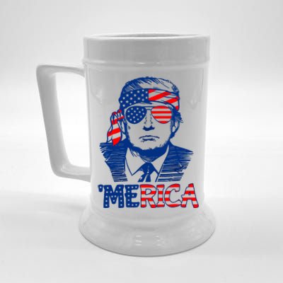 Merica Donald Trump 4th Of July Patristic American Flag Beer Stein