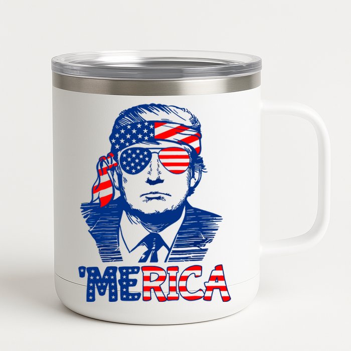 Merica Donald Trump 4th Of July Patristic American Flag 12 oz Stainless Steel Tumbler Cup