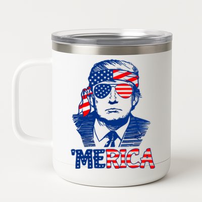 Merica Donald Trump 4th Of July Patristic American Flag 12 oz Stainless Steel Tumbler Cup