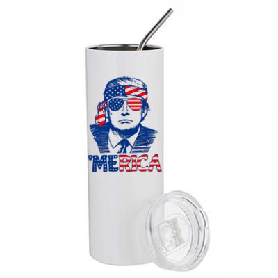 Merica Donald Trump 4th Of July Patristic American Flag Stainless Steel Tumbler