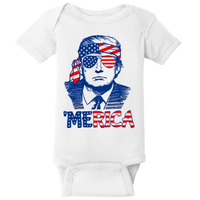 Merica Donald Trump 4th Of July Patristic American Flag Baby Bodysuit