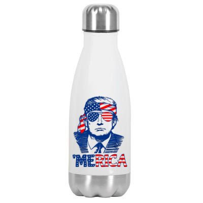 Merica Donald Trump 4th Of July Patristic American Flag Stainless Steel Insulated Water Bottle