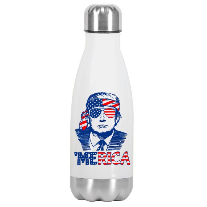 Merica Donald Trump 4th Of July Patristic American Flag Stainless Steel Insulated Water Bottle