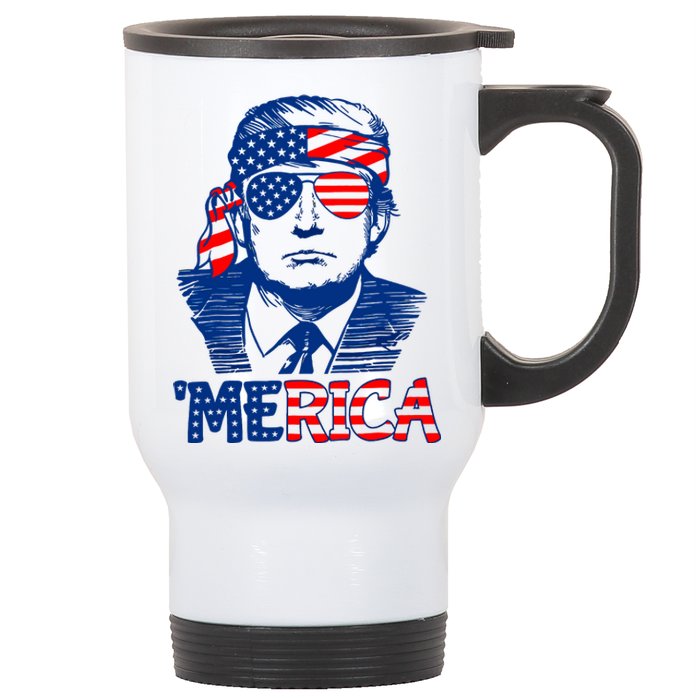 Merica Donald Trump 4th Of July Patristic American Flag Stainless Steel Travel Mug