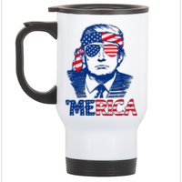 Merica Donald Trump 4th Of July Patristic American Flag Stainless Steel Travel Mug