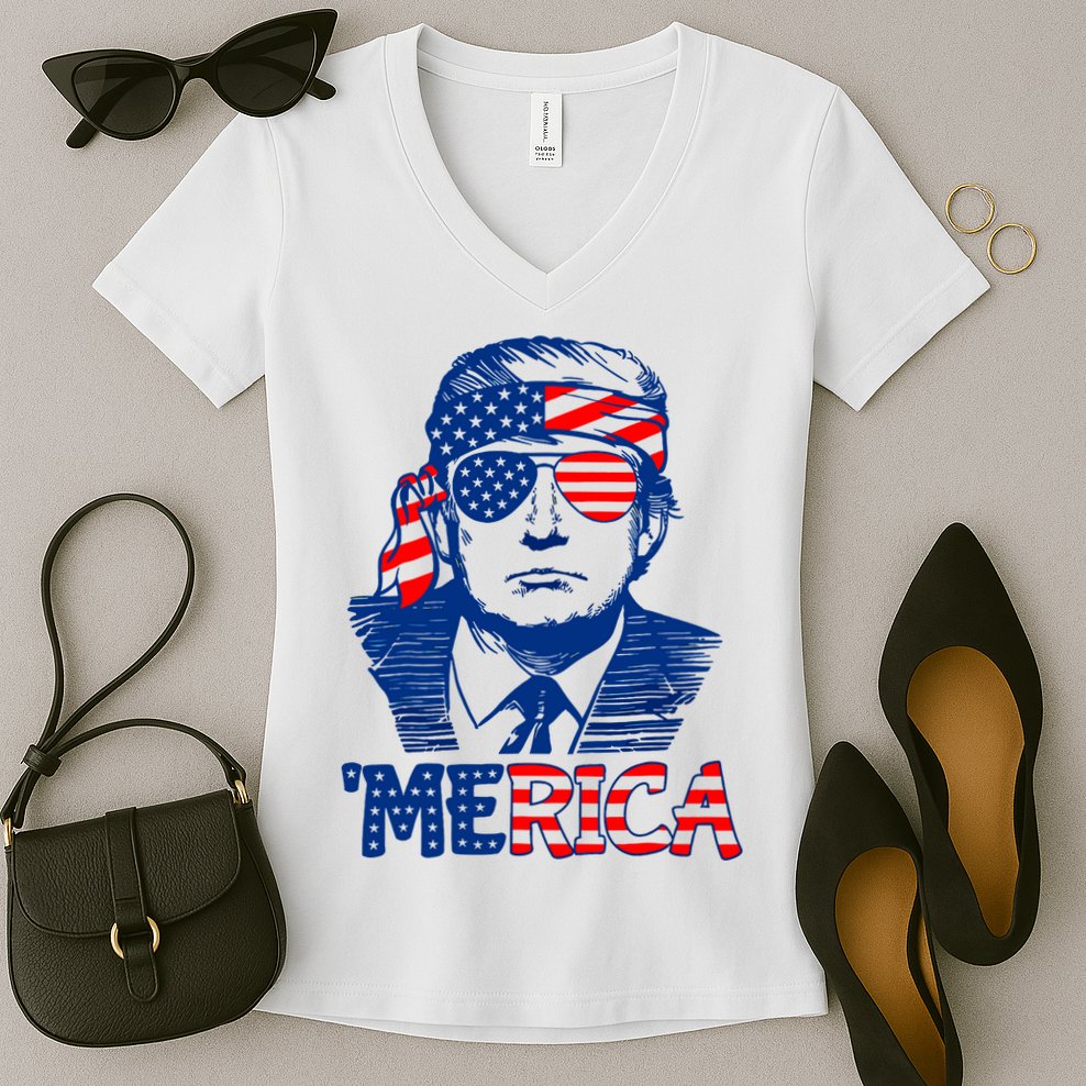 Merica Donald Trump 4th Of July Patristic American Flag Women's V-Neck T-Shirt