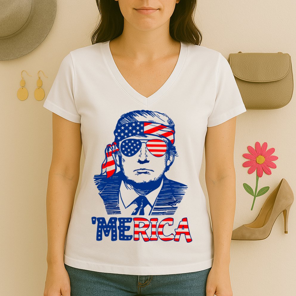 Merica Donald Trump 4th Of July Patristic American Flag Women's V-Neck T-Shirt