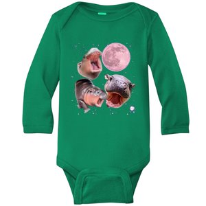 Moo Deng The Famous Baby Bouncy Pig Cute Baby Hippo Baby Long Sleeve Bodysuit