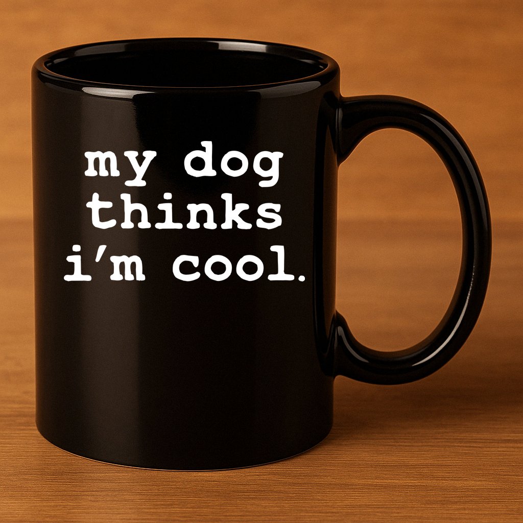 My Dog Thinks I'm Cool Funny 11oz C Handle Ceramic Mug