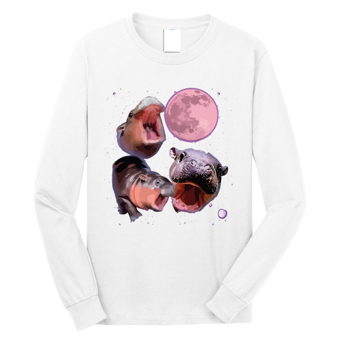 Moo Deng The Famous Baby Bouncy Pig Cute Baby Hippo Long Sleeve Shirt