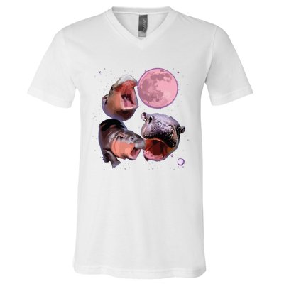 Moo Deng The Famous Baby Bouncy Pig Cute Baby Hippo V-Neck T-Shirt