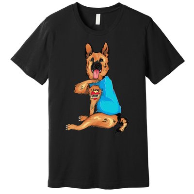 Mother's Day Tattoo I Love Mom German Shepherd Tattooed Premium T-Shirt