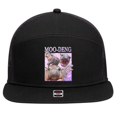 Moo Deng The Famous Baby Pigmy Hippo Moodeng 7 Panel Mesh Trucker Snapback Hat