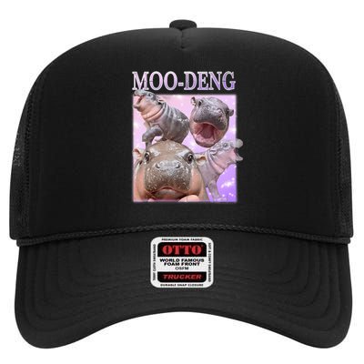 Moo Deng The Famous Baby Pigmy Hippo Moodeng High Crown Mesh Back Trucker Hat