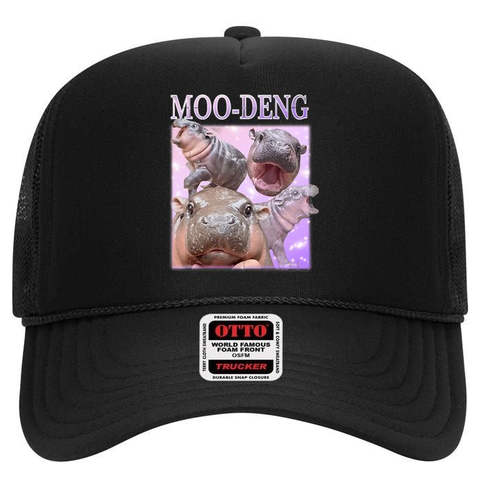 Moo Deng The Famous Baby Pigmy Hippo Moodeng High Crown Mesh Back Trucker Hat