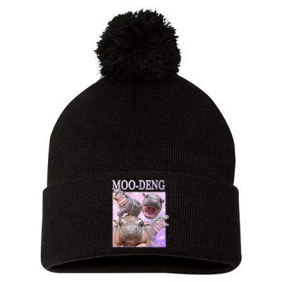 Moo Deng The Famous Baby Pigmy Hippo Moodeng Pom Pom 12in Knit Beanie