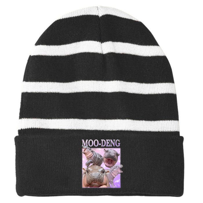 Moo Deng The Famous Baby Pigmy Hippo Moodeng Striped Beanie with Solid Band