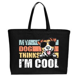 My Dog Thinks Im Cool Jack Russell Terrier Funny Retro Dad Cotton Canvas Jumbo Tote