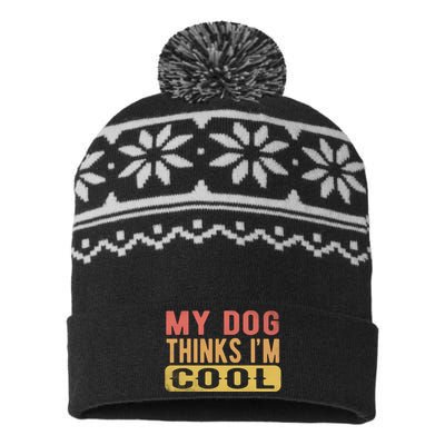 My Dog Thinks IM Cool Retro Funny Dog Lover USA-Made Snowflake Beanie