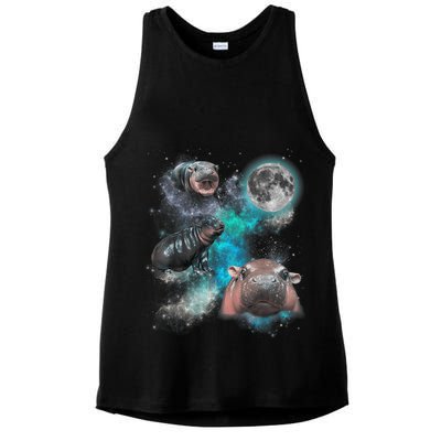 Moo Deng Three Moo Deng Moon Funny Hippo Universe Galaxy Ladies PosiCharge Tri-Blend Wicking Tank