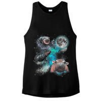 Moo Deng Three Moo Deng Moon Funny Hippo Universe Galaxy Ladies PosiCharge Tri-Blend Wicking Tank