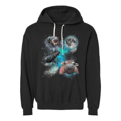 Moo Deng Three Moo Deng Moon Funny Hippo Universe Galaxy Garment-Dyed Fleece Hoodie