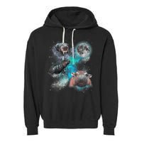 Moo Deng Three Moo Deng Moon Funny Hippo Universe Galaxy Garment-Dyed Fleece Hoodie