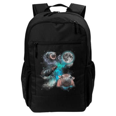 Moo Deng Three Moo Deng Moon Funny Hippo Universe Galaxy Backpack