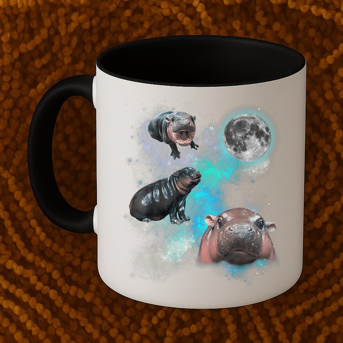 Moo Deng Three Moo Deng Moon Funny Hippo Universe Galaxy Mug