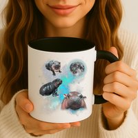 Moo Deng Three Moo Deng Moon Funny Hippo Universe Galaxy Mug