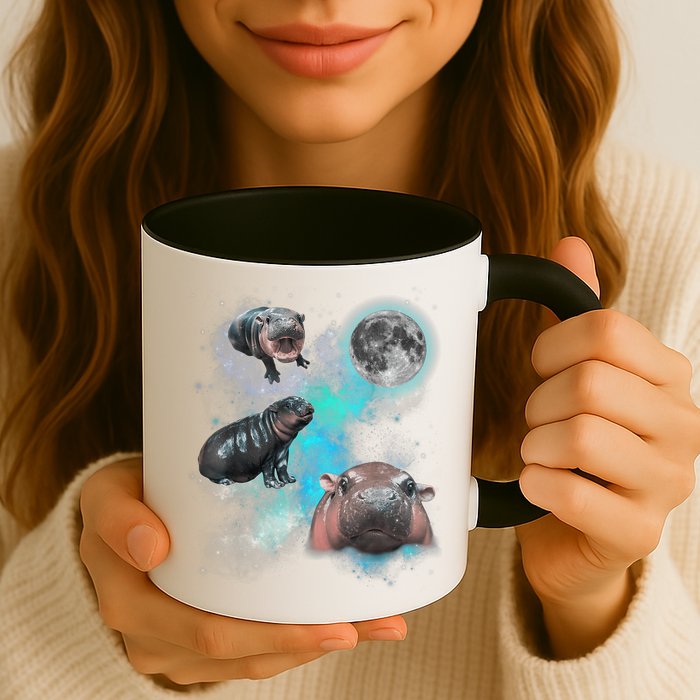 Moo Deng Three Moo Deng Moon Funny Hippo Universe Galaxy Mug