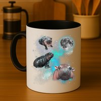 Moo Deng Three Moo Deng Moon Funny Hippo Universe Galaxy Mug