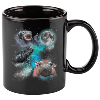 Moo Deng Three Moo Deng Moon Funny Hippo Universe Galaxy 11oz C Handle Ceramic Mug