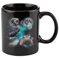 Moo Deng Three Moo Deng Moon Funny Hippo Universe Galaxy 11oz C Handle Ceramic Mug