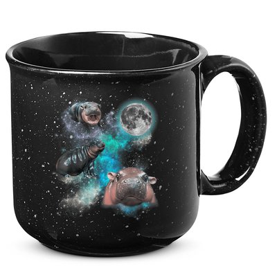 Moo Deng Three Moo Deng Moon Funny Hippo Universe Galaxy 15oz Campfire Ceramic Mug