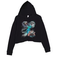 Moo Deng Three Moo Deng Moon Funny Hippo Universe Galaxy Crop Fleece Hoodie