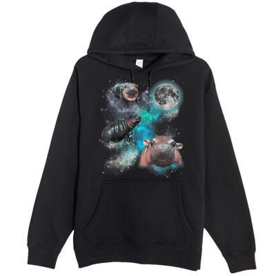 Moo Deng Three Moo Deng Moon Funny Hippo Universe Galaxy Premium Pullover Hoodie