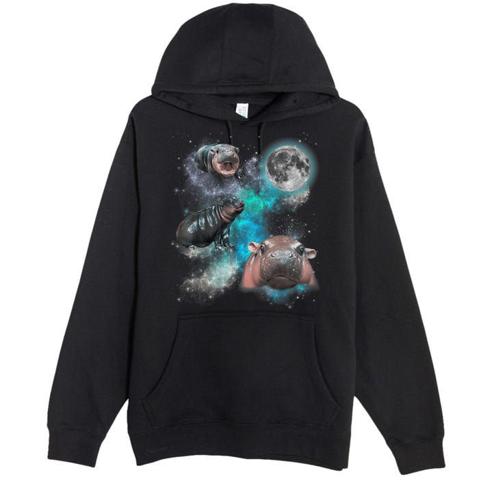 Moo Deng Three Moo Deng Moon Funny Hippo Universe Galaxy Premium Pullover Hoodie