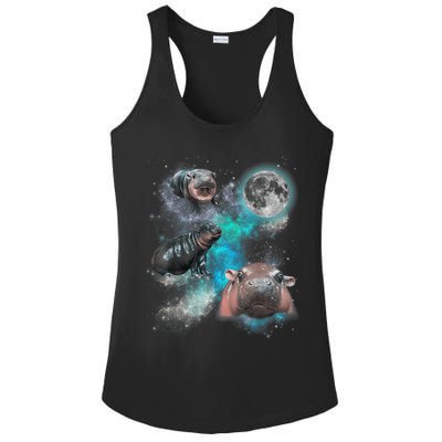 Moo Deng Three Moo Deng Moon Funny Hippo Universe Galaxy Ladies PosiCharge Competitor Racerback Tank