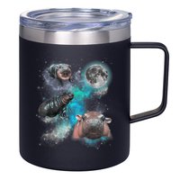 Moo Deng Three Moo Deng Moon Funny Hippo Universe Galaxy 12oz Stainless Steel Coffee Mug