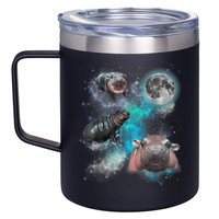 Moo Deng Three Moo Deng Moon Funny Hippo Universe Galaxy 12oz Stainless Steel Coffee Mug