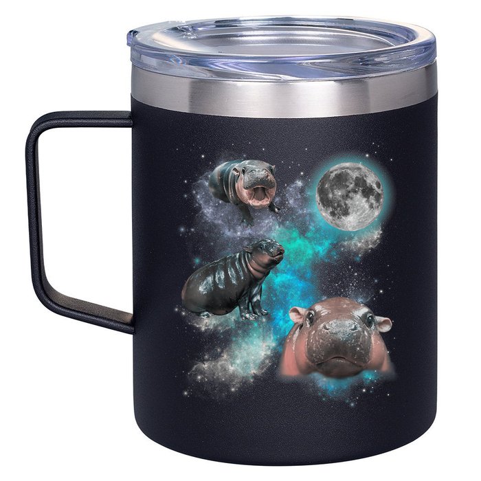 Moo Deng Three Moo Deng Moon Funny Hippo Universe Galaxy 12oz Stainless Steel Coffee Mug