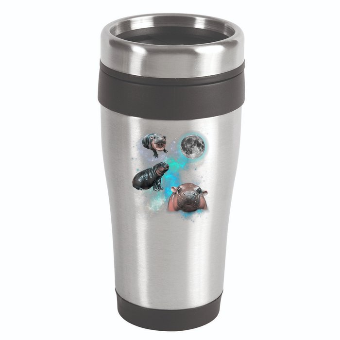 Moo Deng Three Moo Deng Moon Funny Hippo Universe Galaxy 16oz Travel Tumbler