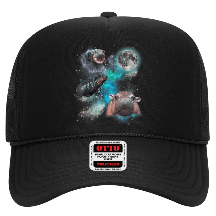 Moo Deng Three Moo Deng Moon Funny Hippo Universe Galaxy Trucker Hat
