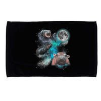 Moo Deng Three Moo Deng Moon Funny Hippo Universe Galaxy Microfiber Hand Towel