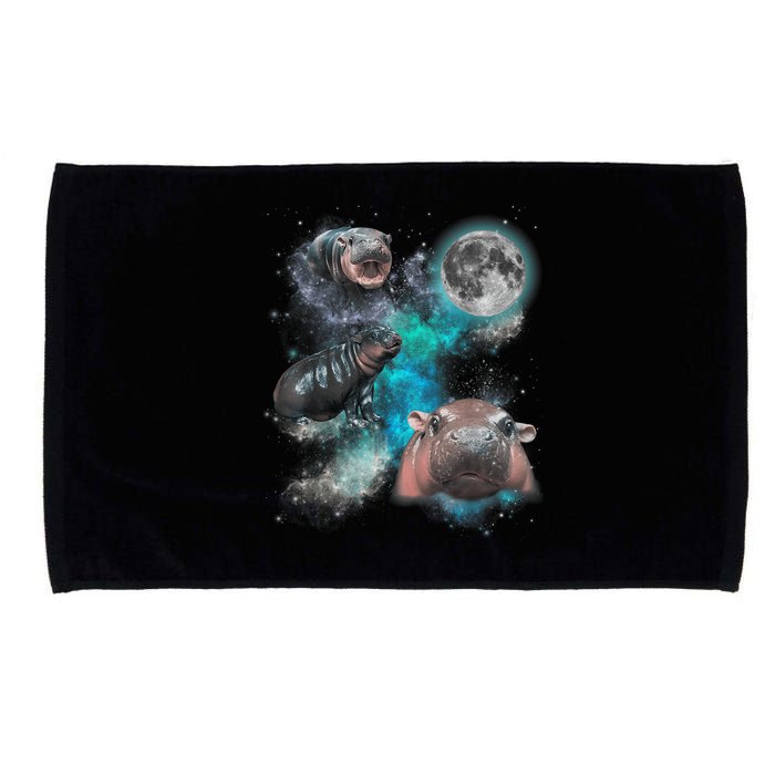 Moo Deng Three Moo Deng Moon Funny Hippo Universe Galaxy Microfiber Hand Towel